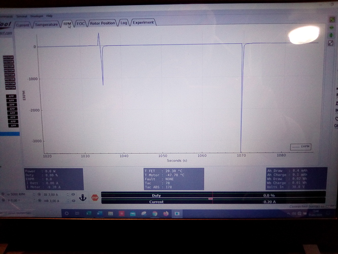 200305_134839. in blue from 1052 to 1069s the motor does not move while it theoretically receives 3A, no noise or overheating .....